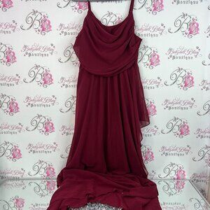 Qq fashion dress ruffle detail wine red Burgundy Evening Gown